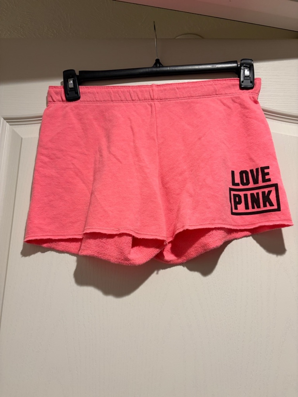 PINK Victoria's Secret Coral Pink Terry Lounge Shorts - LOVE PINK Logo